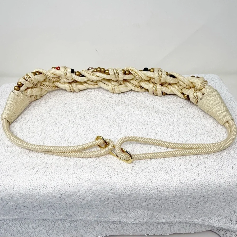 Vintage  Braided Rope Belt with gold Beads